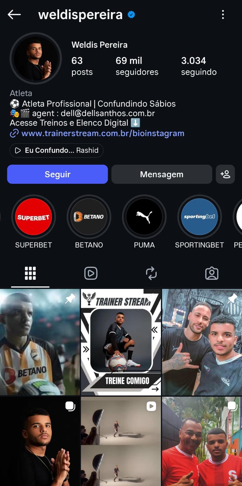 Perfil oficial @weldispereira no Instagram